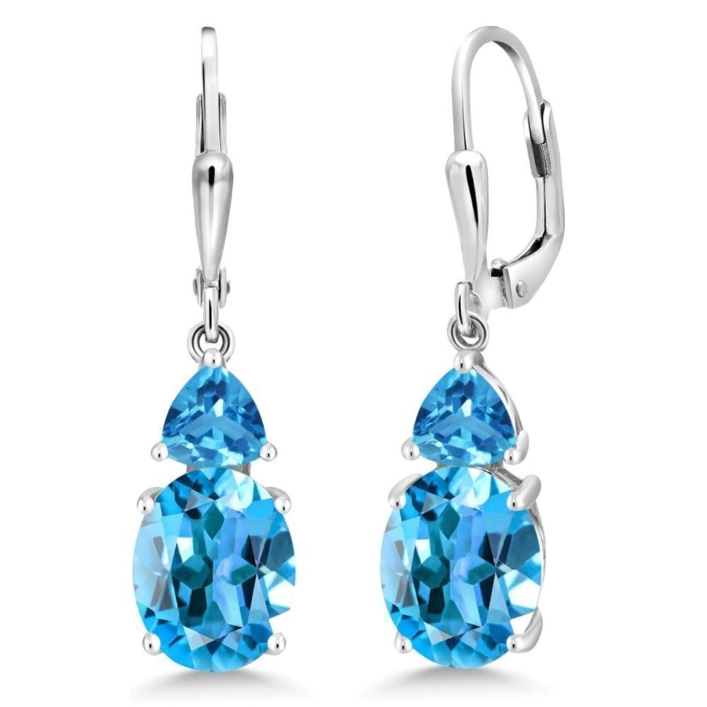 925 Sterling Silver with 7.56 Cttw Swiss Blue Topaz Leverback Drop Earrings